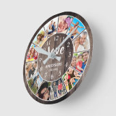 Custom Foto Collage Rustic Farmhouse Love Family Runde Wanduhr (Winkel)