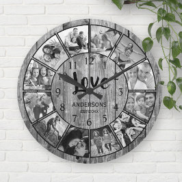 Custom Foto Collage Rustic Farmhouse Love Family Runde Wanduhr