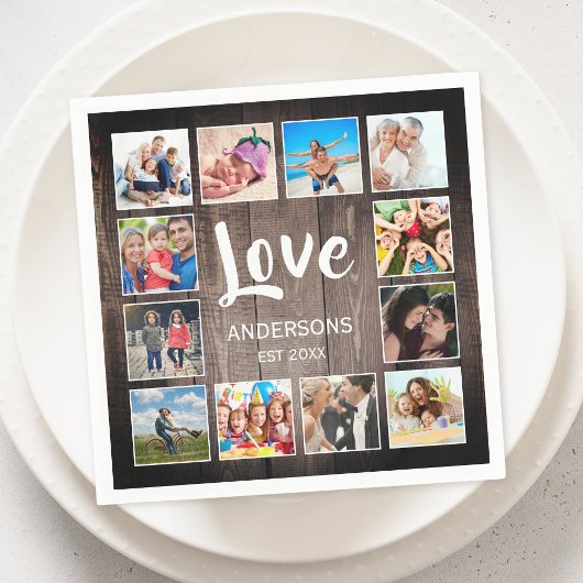 Custom Foto Collage Rustic Farmhouse Love Family Serviette