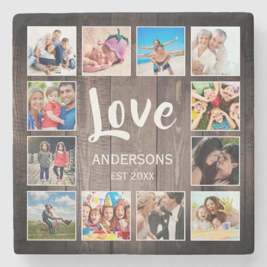 Custom Foto Collage Rustic Farmhouse Love Family Steinuntersetzer (Vorderseite)