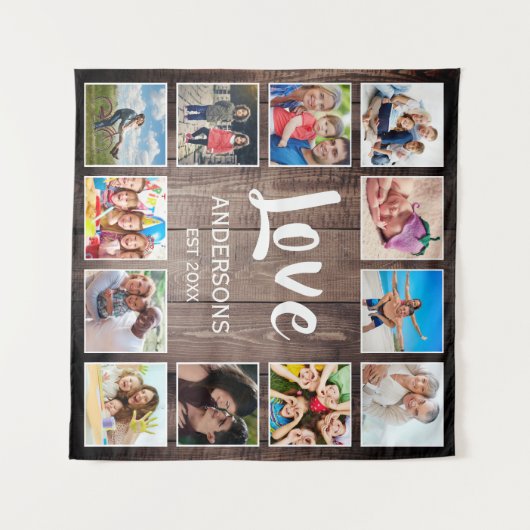Custom Foto Collage Rustic Farmhouse Love Family Wandteppich (Vorderseite (Horizontal))