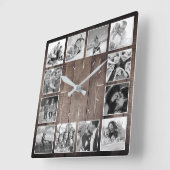 Custom Foto Collage Rustic Farmhouse Skript Quadratische Wanduhr (Winkel)
