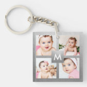 Custom Foto Collage Silver Monogram Baby Family Schlüsselanhänger (Vorderseite)
