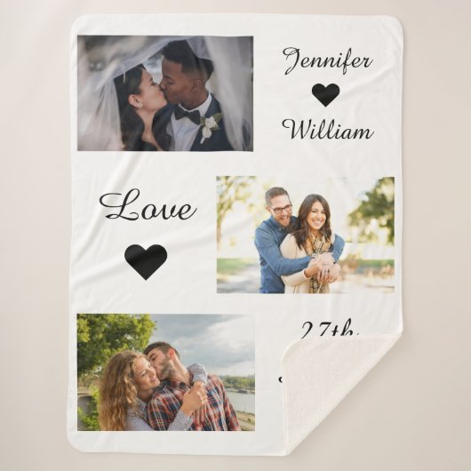 Custom Foto Collage Wedding Date Liebe White Sherpadecke (Vorderseite)