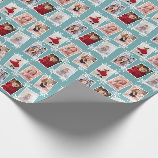 Custom Foto Collage Weihnachtsschneeflocken Geschenkpapier (Ecke)