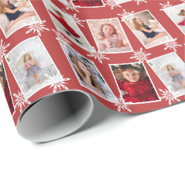 Custom Foto Collage Weihnachtsschneeflocken  Geschenkpapier