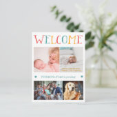 Custom Foto Collage WELCOME Neugeburt Ankündigungspostkarte (Stehend Vorderseite)