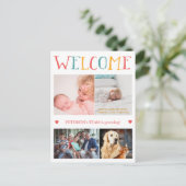 Custom Foto Collage WELCOME Neugeburt Ankündigungspostkarte (Stehend Vorderseite)