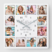 Custom Foto Collage White Silver Best Friends Quadratische Wanduhr (Vorderseite)
