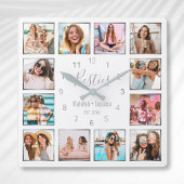 Custom Foto Collage White Silver Best Friends Quadratische Wanduhr