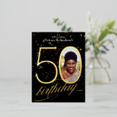 Custom Foto Confetti Black 50. Geburtstag Folie Einladungspostkarte (Stehend vorne)