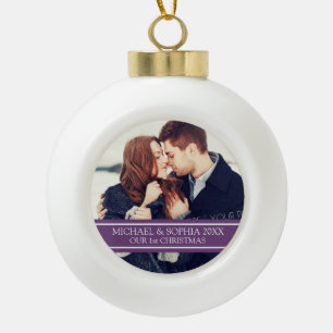 Custom Foto Couple's 1. Weihnachtsdekoration Keramik Kugel-Ornament
