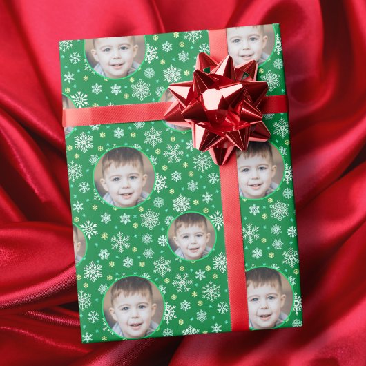 Custom Foto Custom Logo Snowflakes Red Blue Green Geschenkpapier Set