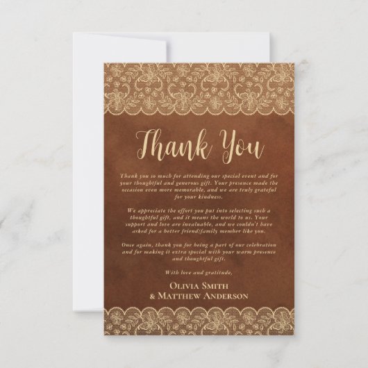 Custom Foto Danke Rustic Gold Lace (Vorderseite)