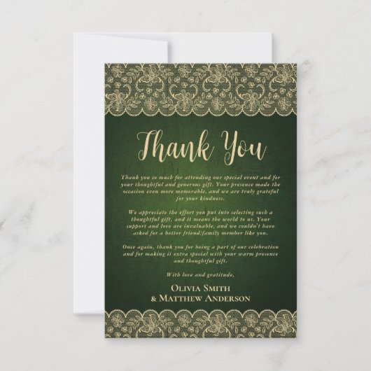 Custom Foto Danke Rustic Green Gold Lace (Vorderseite)