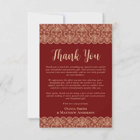 Custom Foto Danke Rustic Red Gold Lace (Vorderseite)