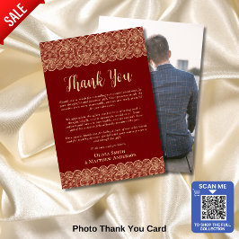 Custom Foto Danke Rustic Red Gold Lace