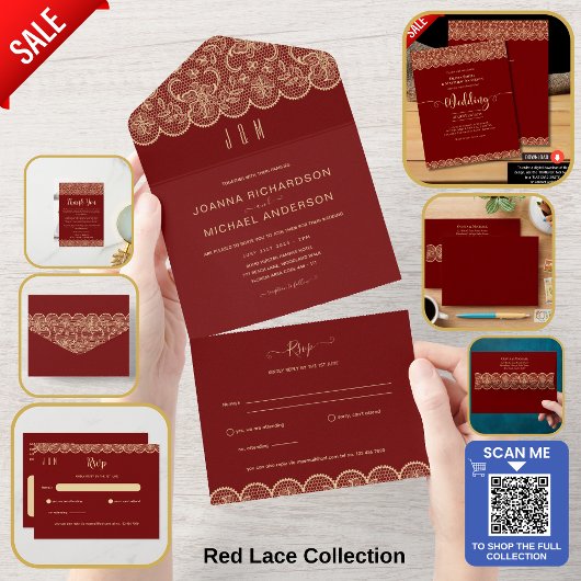 Custom Foto Danke Rustic Red Gold Lace