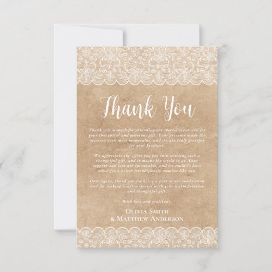 Custom Foto Danke Rustic White Lace (Vorderseite)