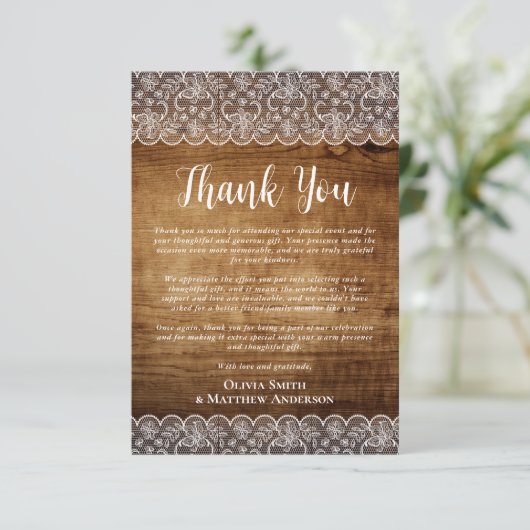 Custom Foto Danke Rustic White Lace (Stehend Vorderseite)