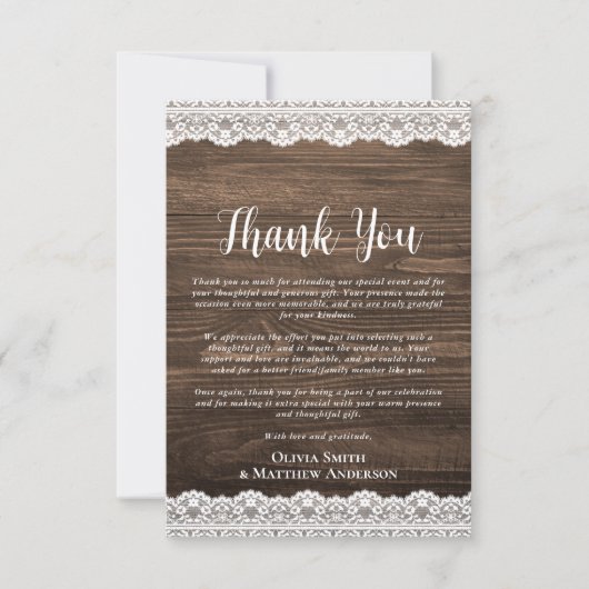 Custom Foto Danke Rustic White Lace (Vorderseite)