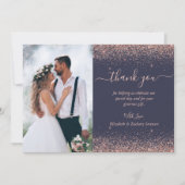 Custom Foto Dark Blue Rose Gold Glitzer Hochzeit Dankeskarte (Vorderseite)