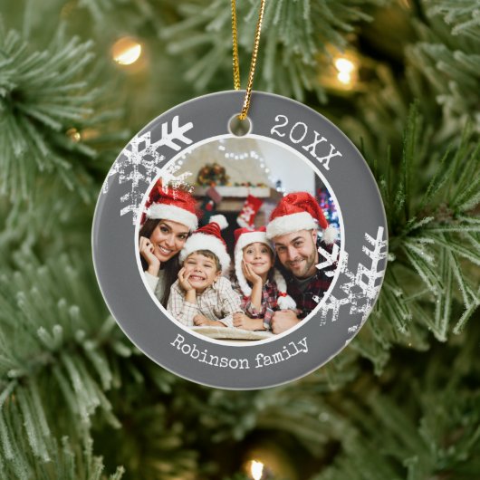 Custom Foto Dark Gray Snowflake Keramik Ornament (Baum)