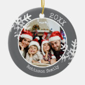 Custom Foto Dark Gray Snowflake Keramik Ornament (Vorne)
