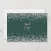 Custom Foto Dark Green Silver Glitzer Hochzeit Dankeskarte (Rückseite)