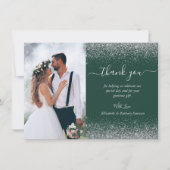 Custom Foto Dark Green Silver Glitzer Hochzeit Dankeskarte (Vorderseite)