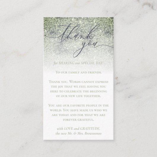 Custom Foto Dust Glitz Green Vielen Dank Begleitkarte (Vorderseite)