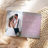 Custom Foto Dusty Lilac Silver Glitzer Wedding Dankeskarte