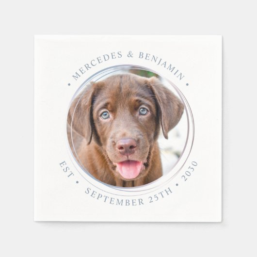 Custom Foto Elegant Dusty Blue Pet Hund Hochzeit Serviette (Vorderseite)