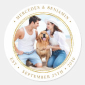 Custom Foto Elegante Hochzeit Runder Aufkleber (Vorderseite)