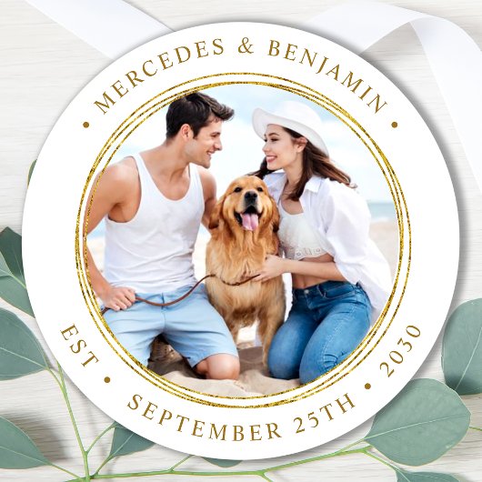 Custom Foto Elegante Hochzeit Runder Aufkleber