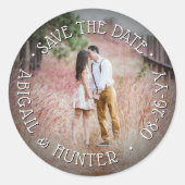 Custom Foto Elegante Moderne Save the Date Hochzei Runder Aufkleber (Vorderseite)