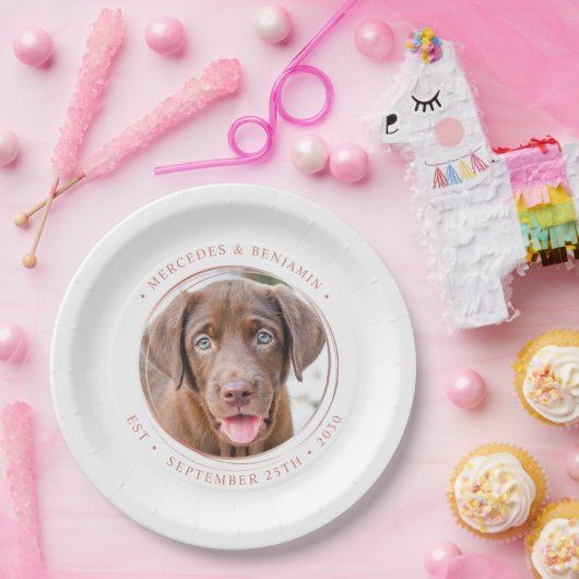 Custom Foto Elegante Rose Gold Persönliche Hochzei Pappteller (Party)