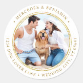 Custom Foto Elegante Wedding Gold Rücksendeadresse Runder Aufkleber (Vorderseite)