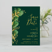 Custom Foto Emerald Green & Gold Eucalyptus Folieneinladung (Stehend vorne)
