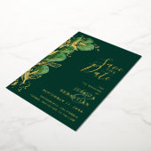 Custom Foto Emerald Green & Gold Eucalyptus Folieneinladung (Gedreht)