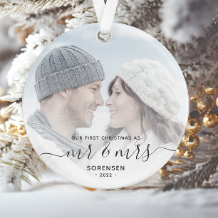 Custom Foto Erste Verheiratete Weihnachts-Grauschr Ornament