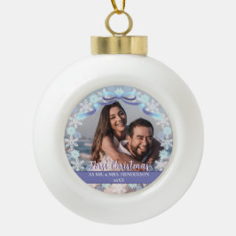 Custom Foto Erste Verheiratete Weihnachtszeit Lila Keramik Kugel-Ornament