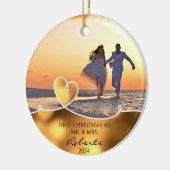 Custom Foto Erste Weihnachten als Mr. und Mrs. Keramik Ornament (Links)