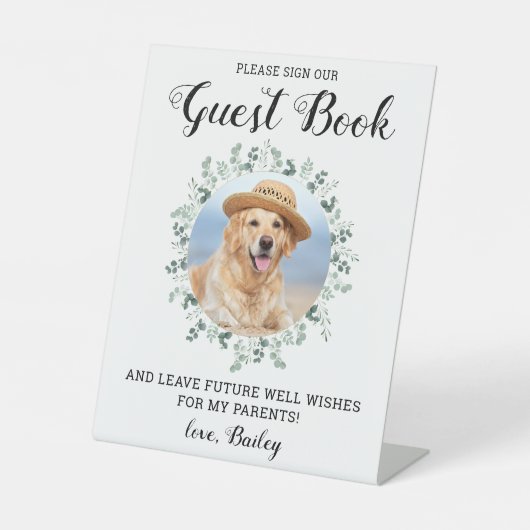 Custom Foto Eucalyptus Pet Wedding Guest Book Sockelschild (Vorderseite)