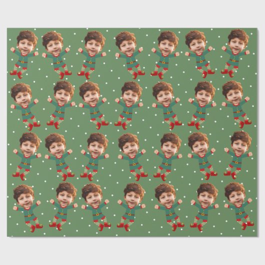 Custom Foto Face Fun Weihnachts Elf Kinderbild Geschenkpapier (Flach)