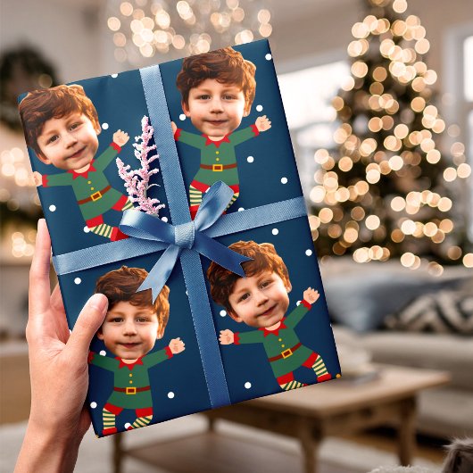 Custom Foto Face Fun Weihnachts Elf Kinderbild W Geschenkpapier