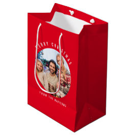 Custom Foto Familienname Frohe Weihnachts Rot Mittlere Geschenktüte