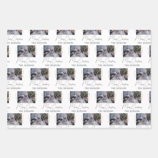 Custom Foto Family Minimalistisch Frohe Weihnachte Geschenkpapier Set (Vorderseite 3)
