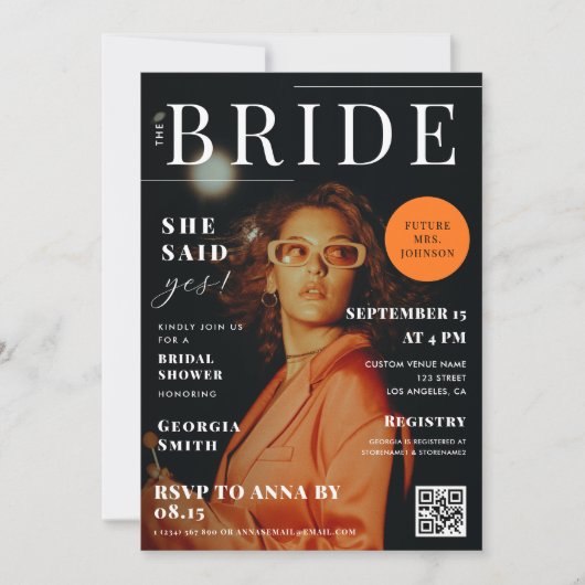 Custom Foto Fashion Magazine Cover Brautparty Einladung (Vorderseite)
