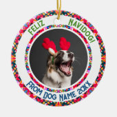 Custom Foto Feliz Navidog Erster Weihnachtsdogpuff Keramik Ornament (Vorne)